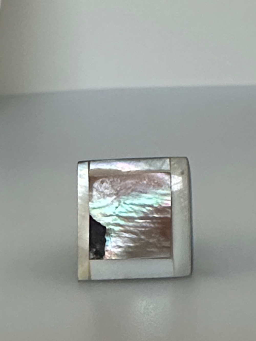 Iridescent Mother-of-Pearl Square Ring - Pink and White Tones